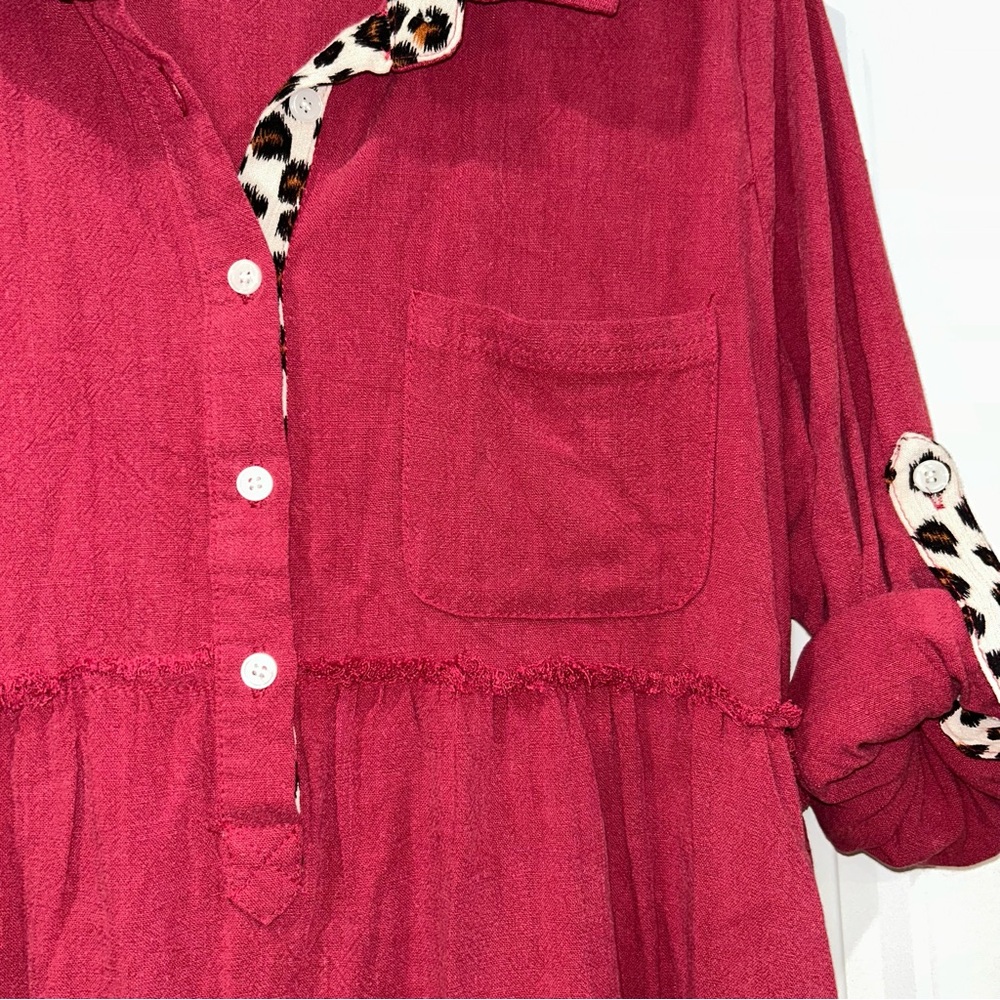 Umgee Pink Tunic with Leopard Accents Women’s Medium - Picture 3 of 8